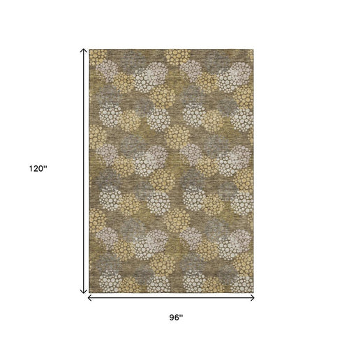 8' X 10' Brown Taupe And Beige Polka Dot Washable Area Rug With UV Protection