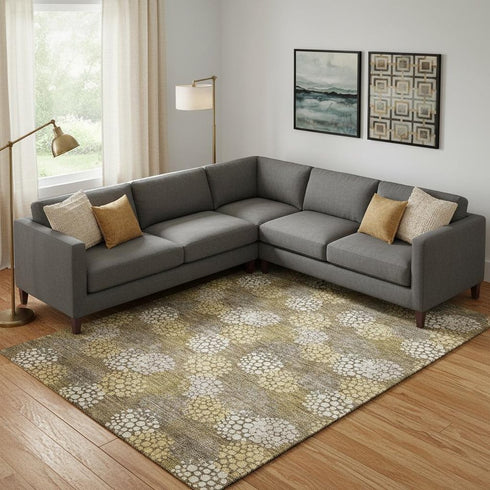8' X 10' Brown Taupe And Beige Polka Dot Washable Area Rug With UV Protection