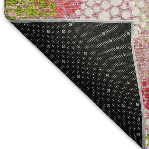 5' X 8' Pink Green And Ivory Polka Dot Washable Area Rug With UV Protection