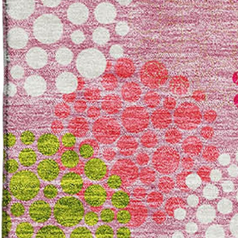 5' X 8' Pink Green And Ivory Polka Dot Washable Area Rug With UV Protection