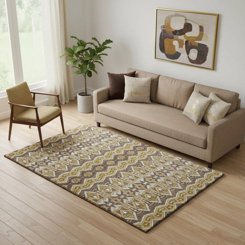 5' X 8' Gold Brown And Ivory Moroccan Washable Area Rug With UV Protection