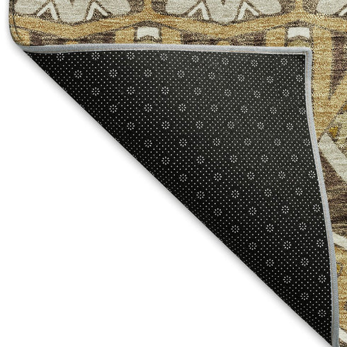 5' X 8' Gold Brown And Ivory Moroccan Washable Area Rug With UV Protection