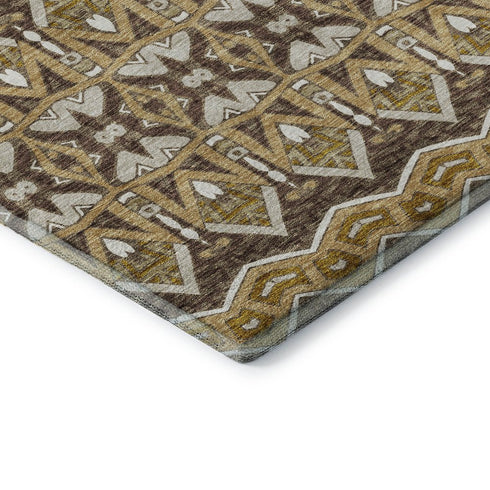 5' X 8' Gold Brown And Ivory Moroccan Washable Area Rug With UV Protection