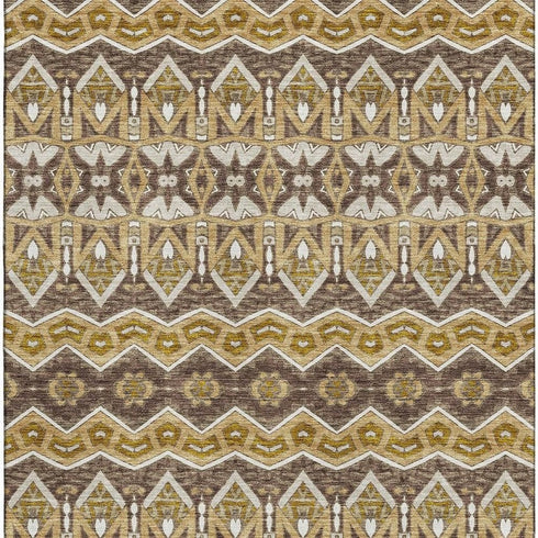 5' X 8' Gold Brown And Ivory Moroccan Washable Area Rug With UV Protection