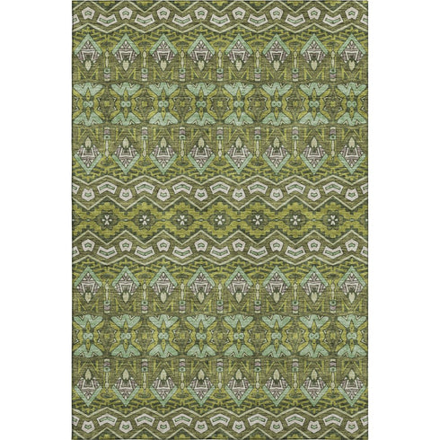 5' X 8' Olive Green And Beige Moroccan Washable Area Rug With UV Protection