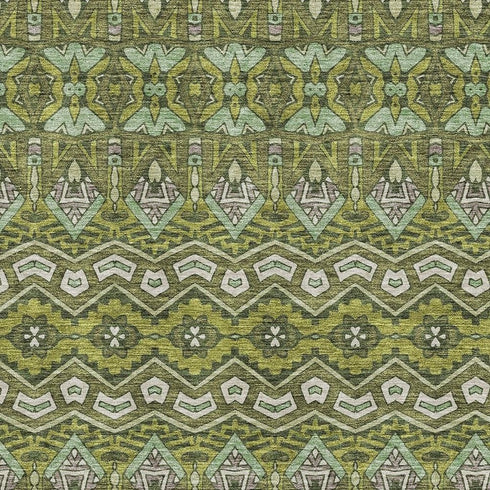 5' X 8' Olive Green And Beige Moroccan Washable Area Rug With UV Protection