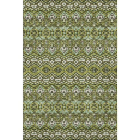 5' X 8' Olive Green And Beige Moroccan Washable Area Rug With UV Protection