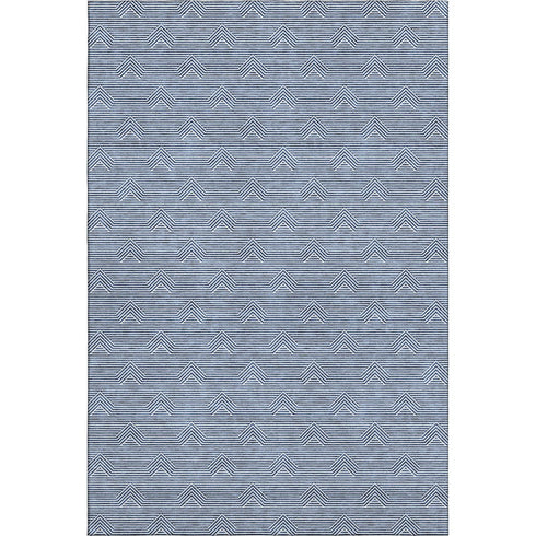 5' X 8' Blue And Ivory Abstract Geometric Washable Area Rug With UV Protection