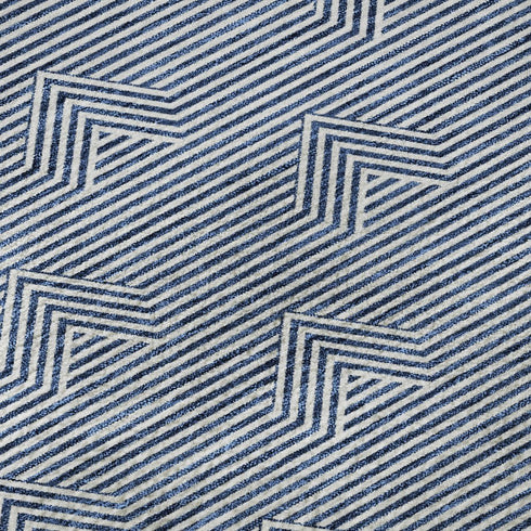 5' X 8' Blue And Ivory Abstract Geometric Washable Area Rug With UV Protection