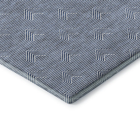 8' X 10' Blue And Ivory Abstract Geometric Washable Area Rug With UV Protection