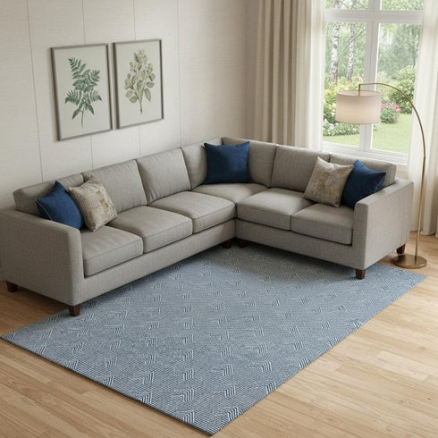 8' X 10' Blue And Ivory Abstract Geometric Washable Area Rug With UV Protection