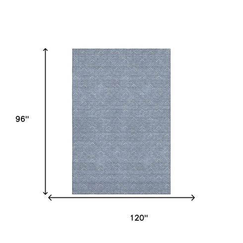 8' X 10' Blue And Ivory Abstract Geometric Washable Area Rug With UV Protection