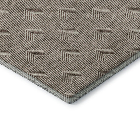 5' X 8' Brown And Ivory Abstract Geometric Washable Area Rug With UV Protection