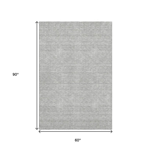 5' X 8' Gray And Ivory Abstract Geometric Washable Area Rug With UV Protection
