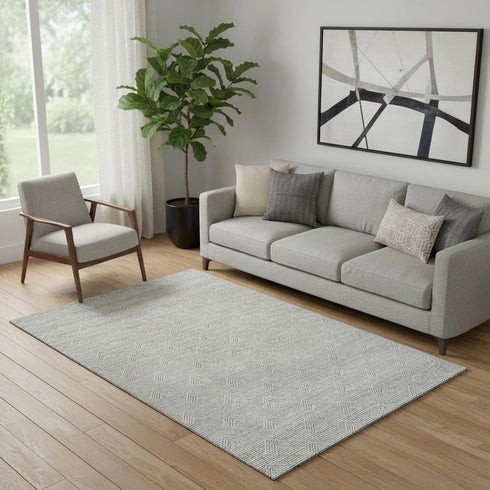 5' X 8' Gray And Ivory Abstract Geometric Washable Area Rug With UV Protection