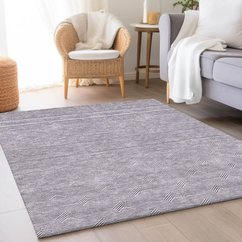 8' X 10' Purple And Ivory Abstract Geometric Washable Area Rug With UV Protection