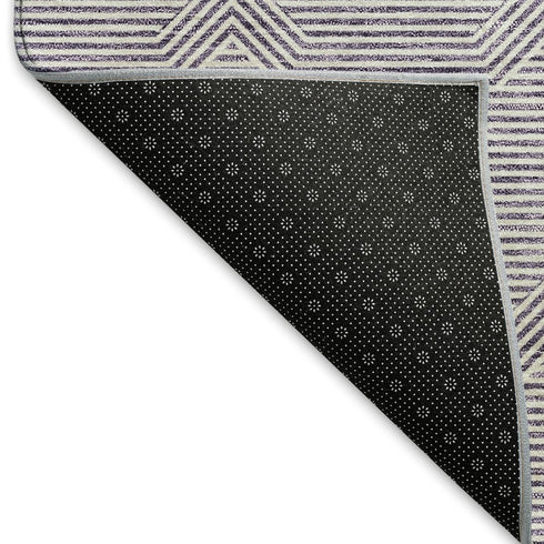 8' X 10' Purple And Ivory Abstract Geometric Washable Area Rug With UV Protection