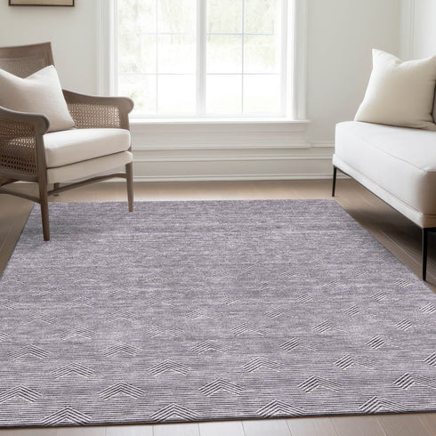 8' X 10' Purple And Ivory Abstract Geometric Washable Area Rug With UV Protection