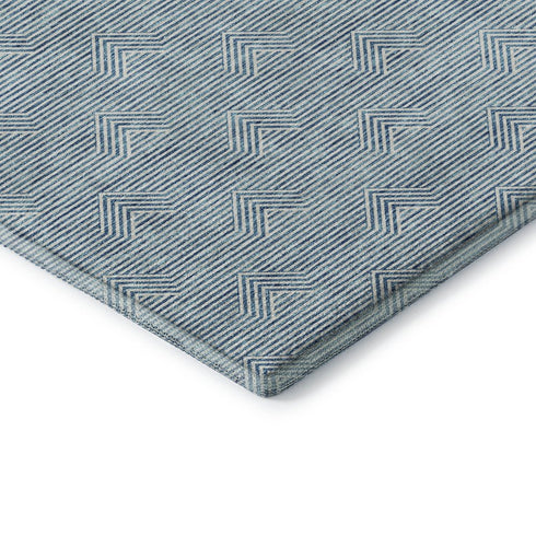 8' Teal And Ivory Abstract Geometric Washable Round Rug With UV Protection