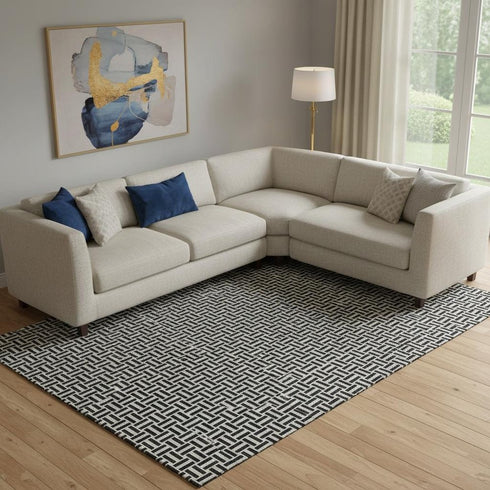 8' X 10' Black And Ivory Geometric Washable Area Rug With UV Protection