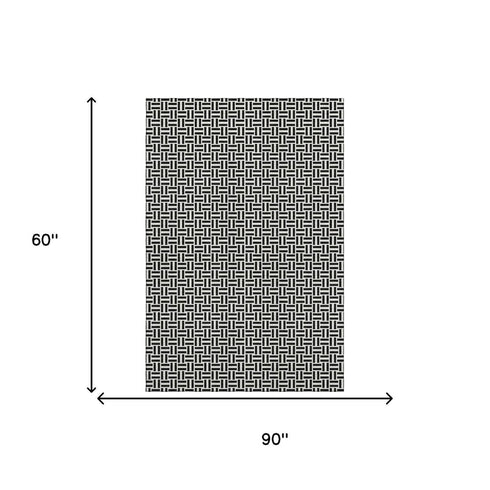 9' X 12' Black And Ivory Geometric Washable Area Rug With UV Protection