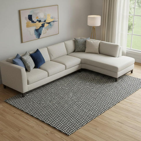 9' X 12' Black And Ivory Geometric Washable Area Rug With UV Protection