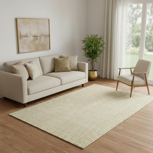 5' X 8' Gold And Ivory Geometric Washable Area Rug With UV Protection