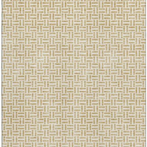 5' X 8' Gold And Ivory Geometric Washable Area Rug With UV Protection