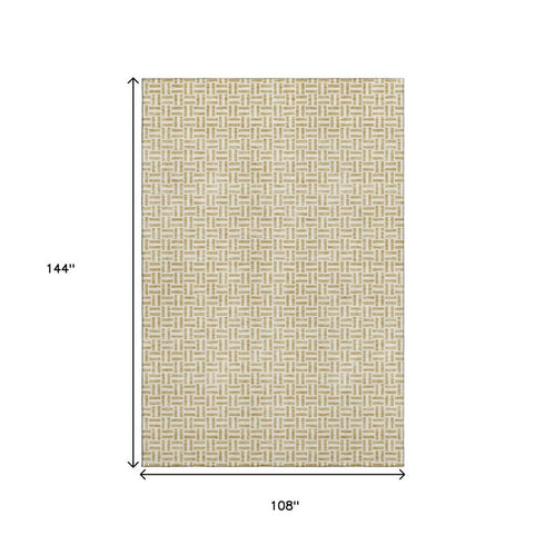 9' X 12' Gold And Ivory Geometric Washable Area Rug With UV Protection