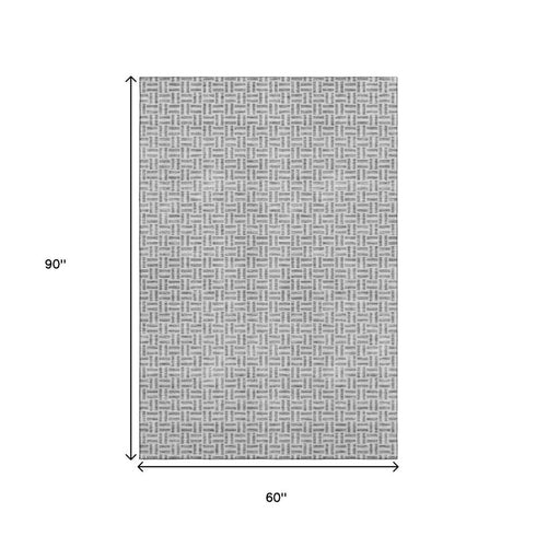 5' X 8' Gray And Ivory Geometric Washable Area Rug With UV Protection