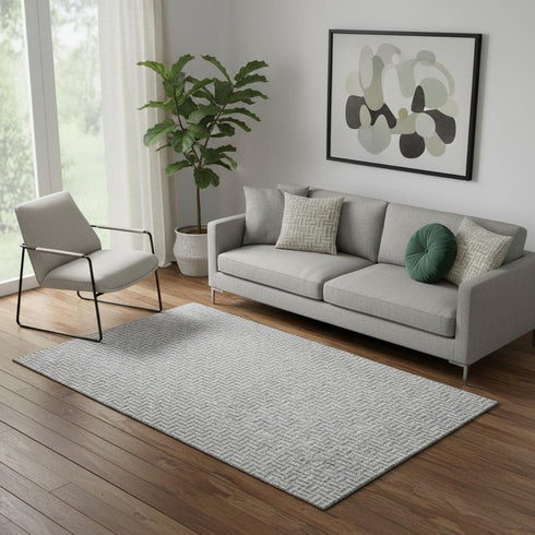 5' X 8' Gray And Ivory Geometric Washable Area Rug With UV Protection