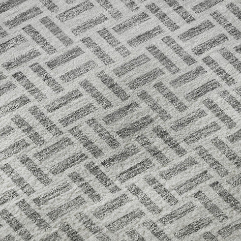 5' X 8' Gray And Ivory Geometric Washable Area Rug With UV Protection