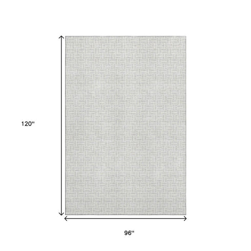 8' X 10' Silver And Ivory Geometric Washable Area Rug With UV Protection
