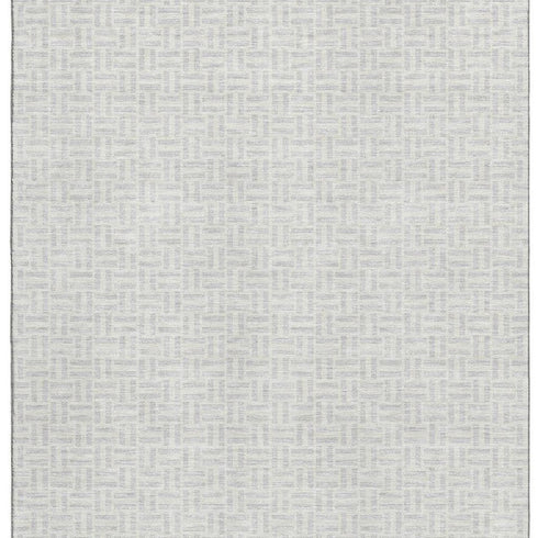 8' X 10' Silver And Ivory Geometric Washable Area Rug With UV Protection