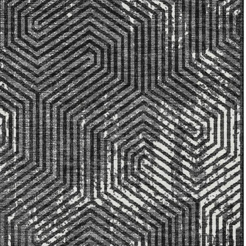 5' X 8' Black And Ivory Geometric Washable Area Rug With UV Protection