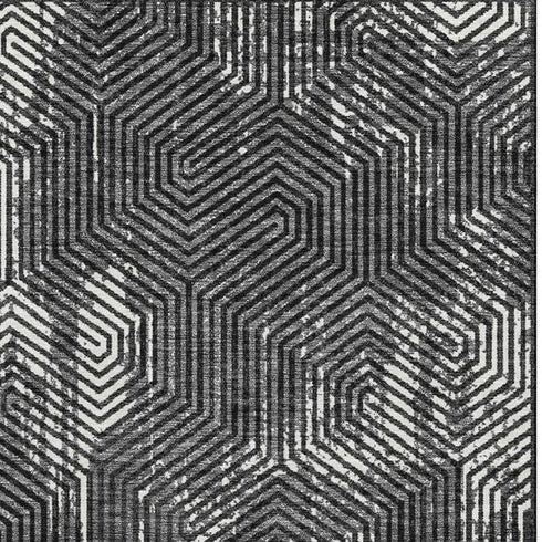 5' X 8' Black And Ivory Geometric Washable Area Rug With UV Protection