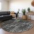 8' Black And Ivory Geometric Washable Round Rug With UV Protection
