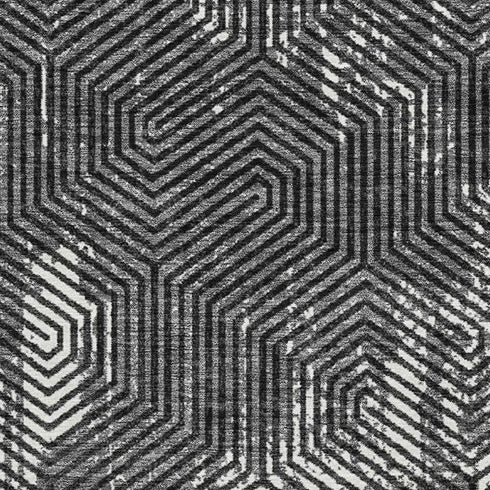 8' X 10' Black And Ivory Geometric Washable Area Rug With UV Protection
