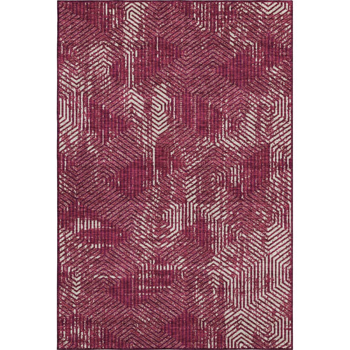 5' X 8' Burgundy And Ivory Geometric Washable Area Rug With UV Protection