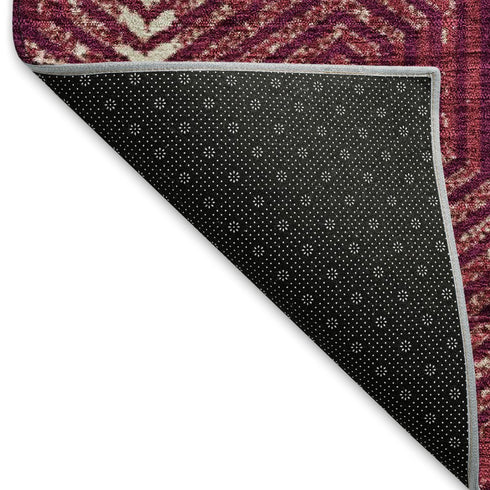 5' X 8' Burgundy And Ivory Geometric Washable Area Rug With UV Protection