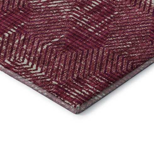5' X 8' Burgundy And Ivory Geometric Washable Area Rug With UV Protection