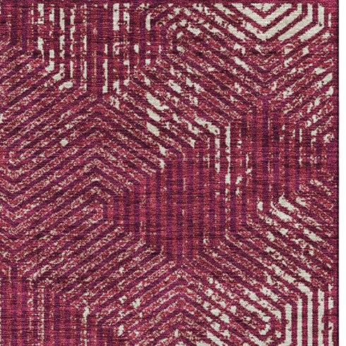 5' X 8' Burgundy And Ivory Geometric Washable Area Rug With UV Protection
