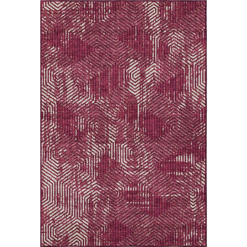 5' X 8' Burgundy And Ivory Geometric Washable Area Rug With UV Protection