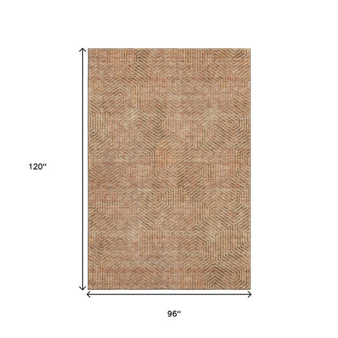8' X 10' Copper And Beige Geometric Washable Area Rug With UV Protection