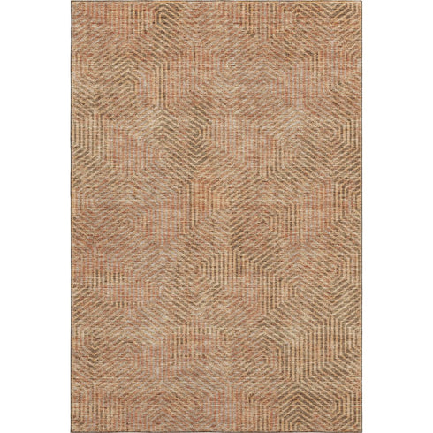 8' X 10' Copper And Beige Geometric Washable Area Rug With UV Protection