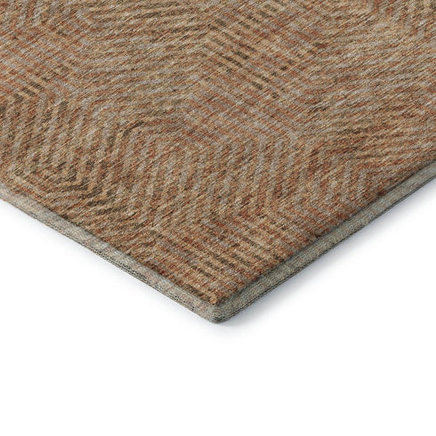 8' X 10' Copper And Beige Geometric Washable Area Rug With UV Protection