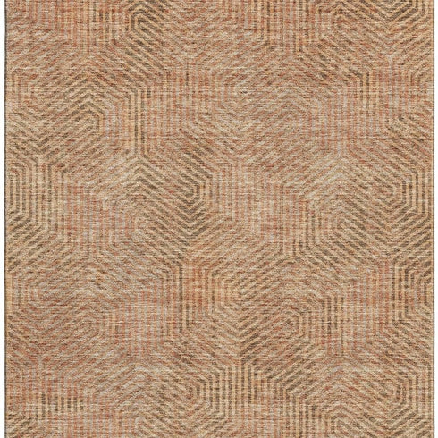 8' X 10' Copper And Beige Geometric Washable Area Rug With UV Protection