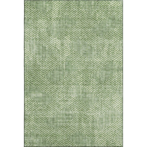5' X 8' Green And Ivory Geometric Washable Area Rug With UV Protection