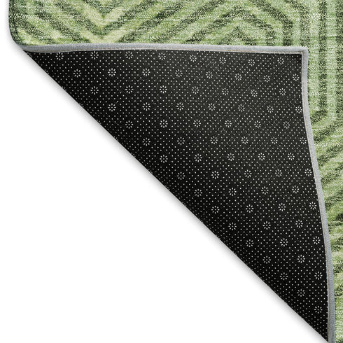 5' X 8' Green And Ivory Geometric Washable Area Rug With UV Protection