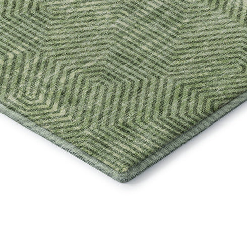 5' X 8' Green And Ivory Geometric Washable Area Rug With UV Protection